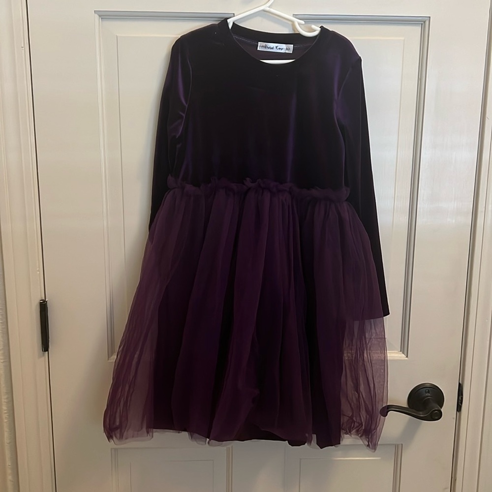 Long sleeve Velvet top with tulle skirt formal dress